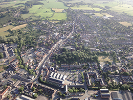 Aerial view of Halstead from a balloon over Essex